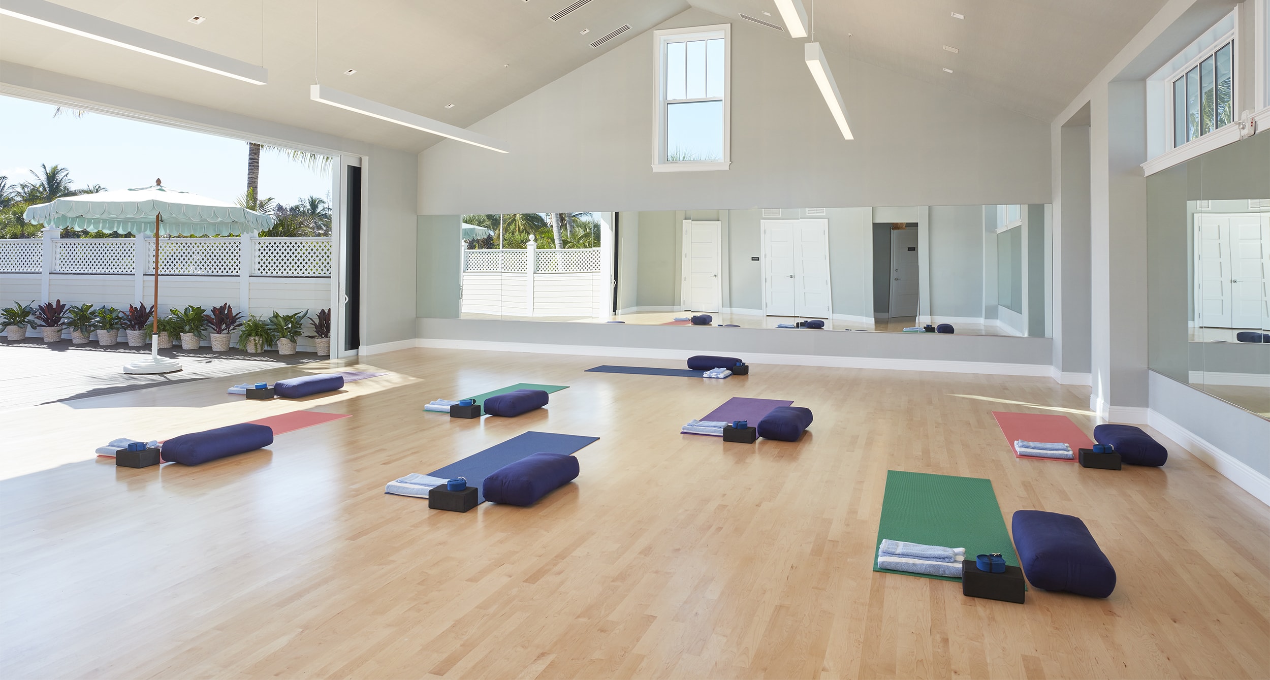 Yoga studio with mats and assorted accessories
