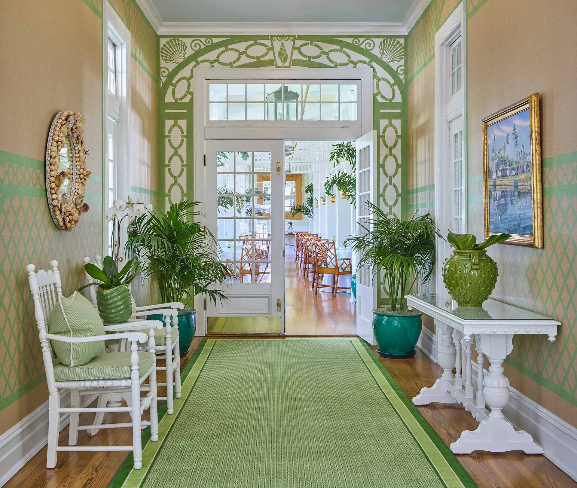 The green-themed entrance to the Main Dining Room